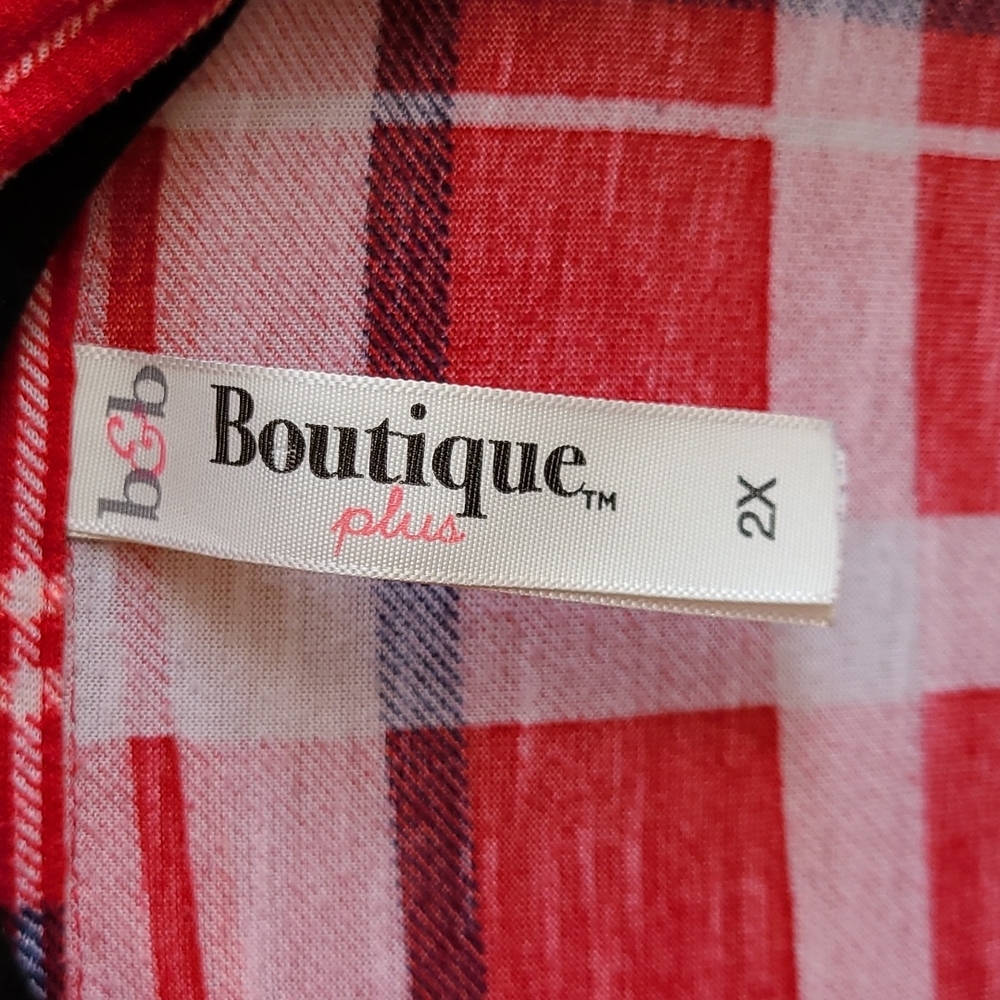 b&b boutique - Flannel 2X red white blue open cardigan - Picture 5 of 8